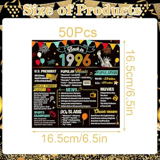 PACK OF 50 NAPKINS 30TH BIRTHDAY MAN WOMAN DECORATIVE 30TH BIRTHDAY NAPKINS BLACK GOLD FOR MEN AND WOMEN 1996 PAPER HANDKERCHIEFS HANDKERCHIEFS PARTY DECORATION - Image 2